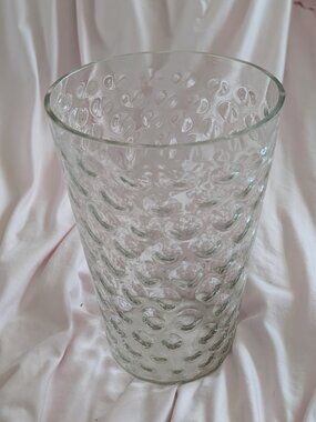 Clear Thumbprint Bubble Glass Cylinder Vase 9"